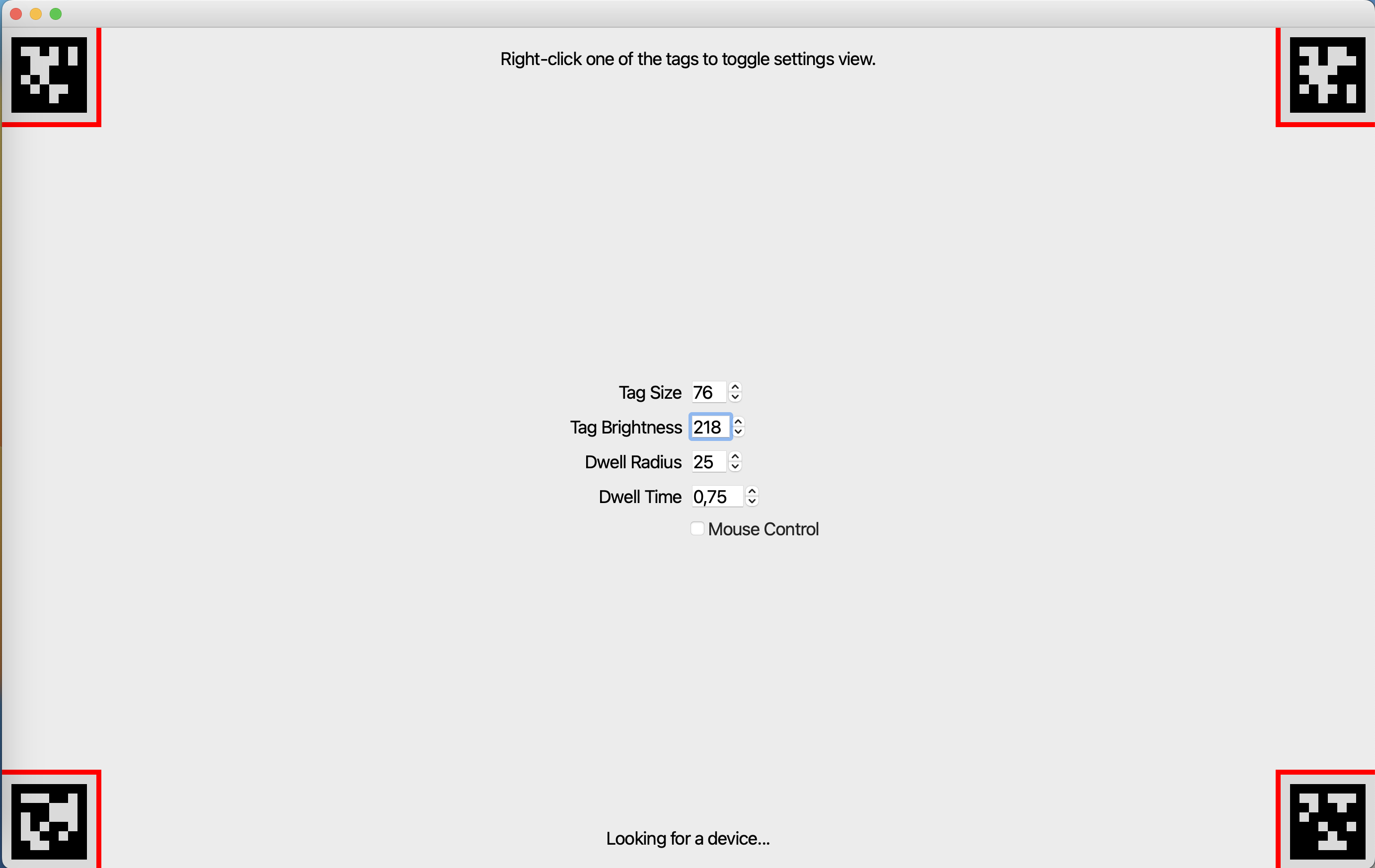 Gaze-controlled Cursor Demo settings